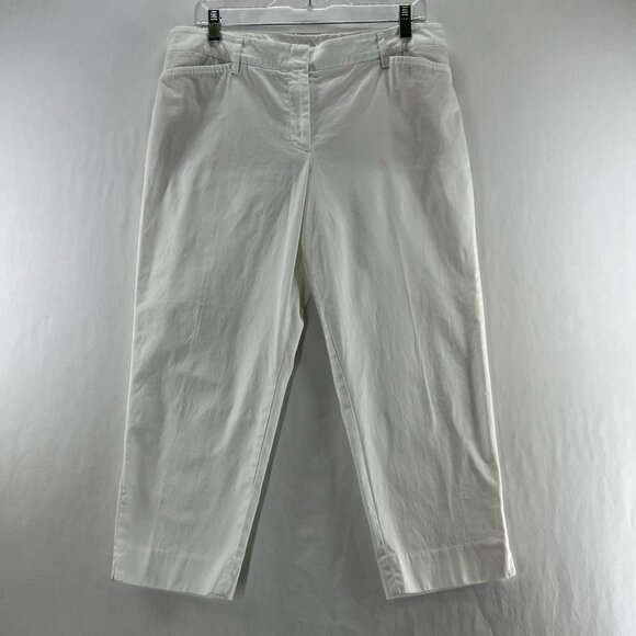 Talbots Perfect Crop Pants Women 12P High Rise Stretch Soft Twill Slit Hem White - Picture 1 of 10